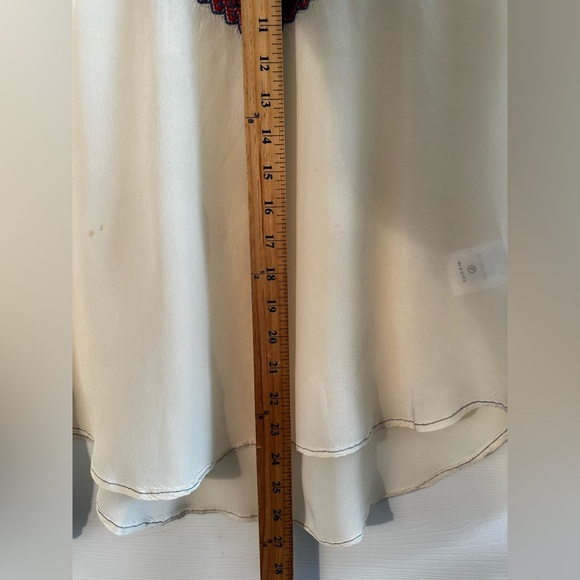 PLENTY by TRACY REESE XS Ivory Boho Blouse Tassel Tie Red Blue Black Embroidery - Picture 11 of 12